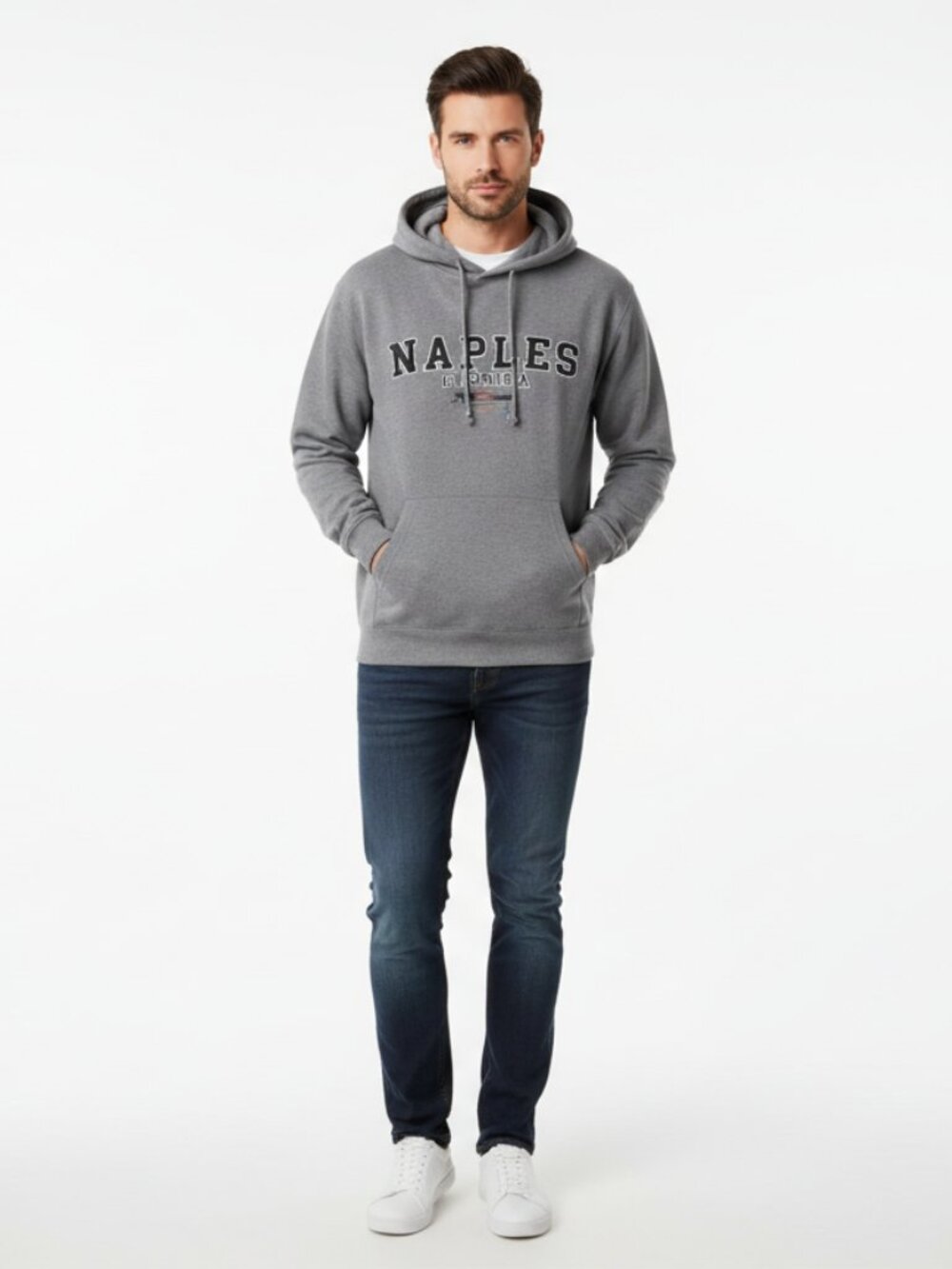 US APPAREL BRAND Men's Grey Pullover Hoodie with Naples Florida - Size M NWT